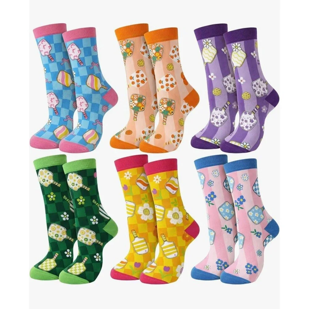 Glitopper 6 Pairs Dinkball Socks for Women Men Pickle Ball Lovers Silky Socks